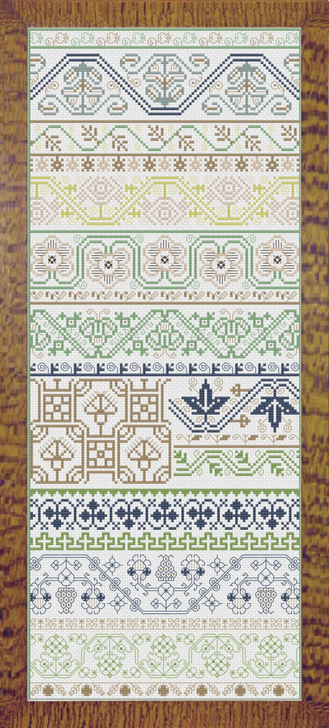 17th Century Antique Needlework Band Sampler Hard Copy Pattern